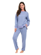 Load image into Gallery viewer, Blue Crew-neck Quilted Loungewear Set