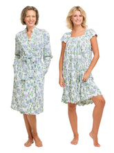 Load image into Gallery viewer, Hydrangea Pima Knit Bundle: Short Classic Robe + Cap Sleeve Short Nightgown