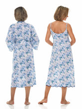 Load image into Gallery viewer, Blue Floral Bundle: Kimono Robe and Slip Nightgown