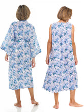 Load image into Gallery viewer, Blue Floral Bundle: Kimono Robe + Gathered Nightgown