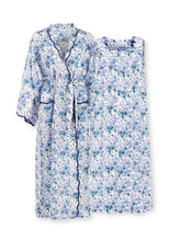 Load image into Gallery viewer, Blue Floral Bundle: Kimono Robe + Gathered Nightgown