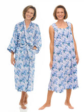 Load image into Gallery viewer, Blue Floral Bundle: Kimono Robe + Gathered Nightgown