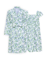 Load image into Gallery viewer, Hydrangea Pima Knit Bundle: Short Classic Robe + Cap Sleeve Short Nightgown
