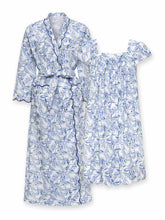 Load image into Gallery viewer, Blue Butterfly Bundle: Classic Robe + Cap Sleeve Short Nightgown