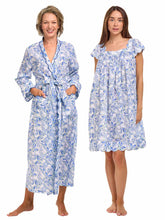 Load image into Gallery viewer, Blue Butterfly Bundle: Classic Robe + Cap Sleeve Short Nightgown