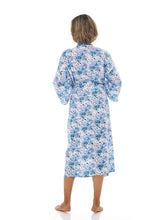 Load image into Gallery viewer, Blue Floral Print Kimono Robe with Scalloping