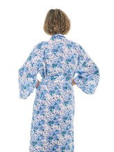 Load image into Gallery viewer, Blue Floral Print Kimono Robe with Scalloping