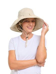 Beige Pleated Sun-Travel Hat
