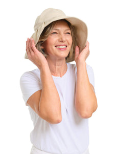 Beige Pleated Sun-Travel Hat
