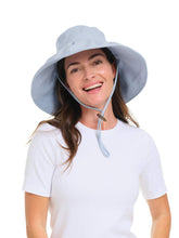 Load image into Gallery viewer, Pale Blue Pleated Sun-Travel Hat
