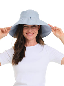 Pale Blue Pleated Sun-Travel Hat