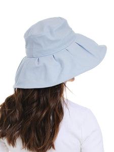 Pale Blue Pleated Sun-Travel Hat