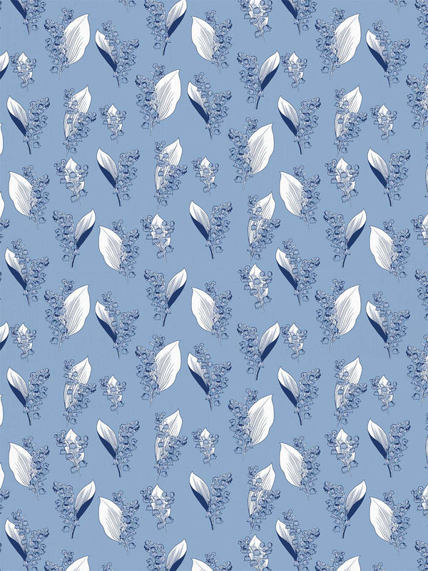 Blue Lily-of-the-Valley Clay Coated Wallpaper