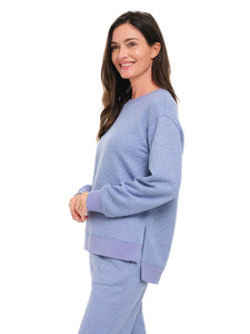 Blue Crew-neck Quilted Loungewear Set