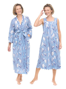 Blue Lily-of-the-Valley Bundle: Classic Robe + Gathered Nightgown