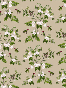 Tan Hummingbird Clay Coated Wallpaper