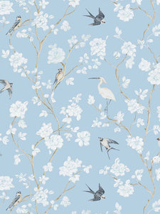 Pale Blue Gardenia Clay Coated Wallpaper