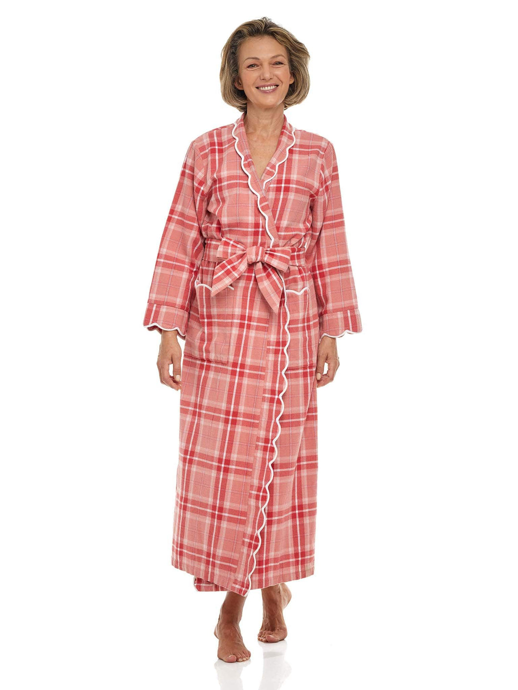 Flannel Robe - Navy and Rockabilly Red Check