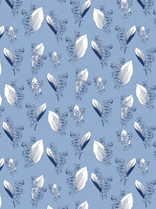 Blue Lily-of-the-Valley Clay Coated Wallpaper