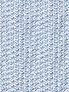 Blue Block Print Floral Grasscloth Wallpaper