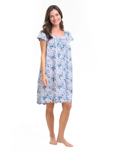 Blue Floral Cap Sleeve Short Nightgown