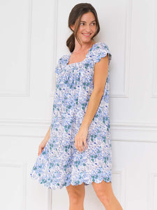 Blue Floral Cap Sleeve Short Nightgown