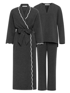 Grey Quilted Bundle: Robe + Loungewear Set