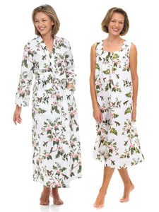 White Hummingbird Bundle: Classic Robe + Gathered Nightgown