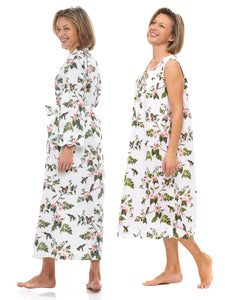 White Hummingbird Bundle: Classic Robe + Gathered Nightgown