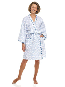 Blue Paisley Short Kimono Robe