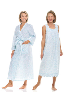 Ice Blue Filigree Bundle: Classic Robe + Gathered Nightgown