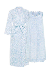 Ice Blue Filigree Bundle: Classic Robe + Gathered Nightgown