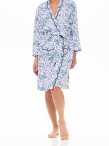 Blue Floral Pima Knit Short Classic Robe
