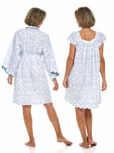 Load image into Gallery viewer, Blue Paisley Bundle: Short Kimono Robe + Cap Sleeve Short Nightgown
