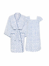 Load image into Gallery viewer, Blue Paisley Bundle: Short Kimono Robe + Cap Sleeve Short Nightgown
