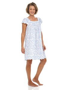 Blue Paisley Cap Sleeve Short Nightgown