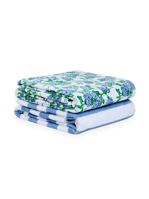 Hydrangea/Striped Beach Towel 2-Piece Set