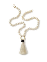 Load image into Gallery viewer, Long Bone Necklace with Ivory Horsehair Tassel
