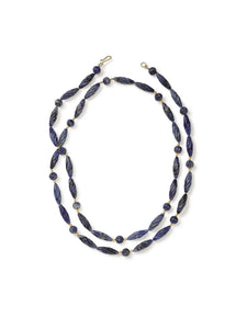 Carved Dumortierite Necklace with Gold Accents