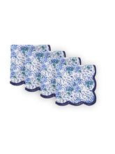 Load image into Gallery viewer, Blue Floral Block Print Scalloped Napkins (set of 4)
