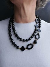 Load image into Gallery viewer, Pattern Onyx with Gold Spacer Bead Wrap-around Necklace
