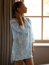 Load image into Gallery viewer, Pale Blue Gardenia Scalloped Nightshirt
