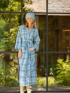 Elegant Blue Flannel Classic Robe