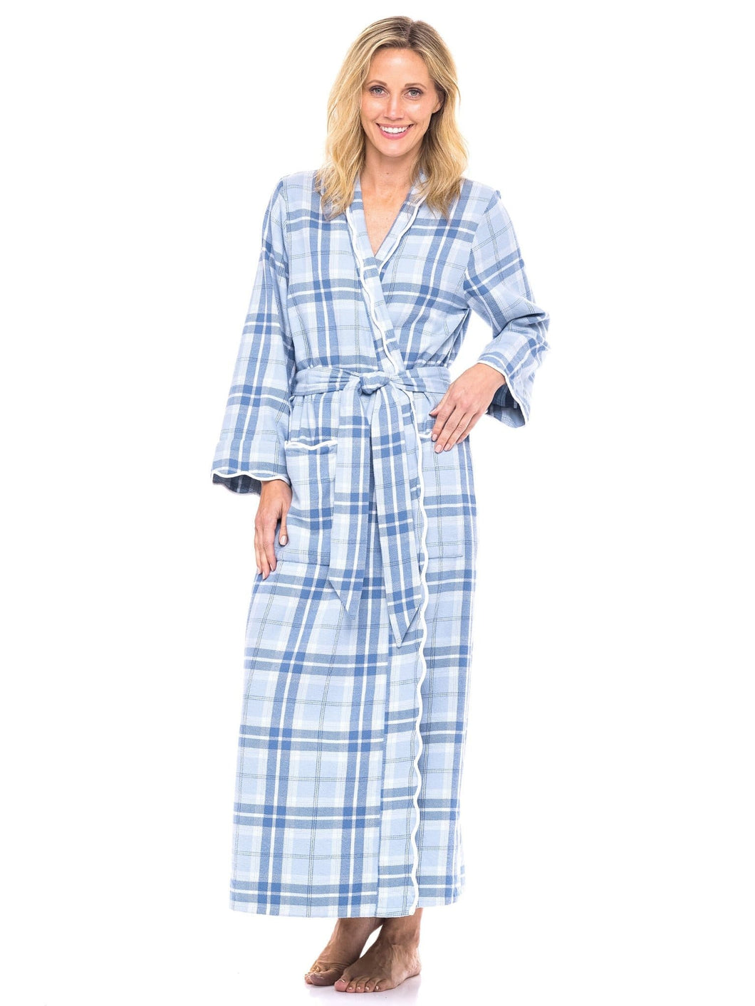 Elegant Blue Flannel Classic Robe