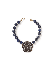 Blue Lapis Necklace with Brown Jade Pendant