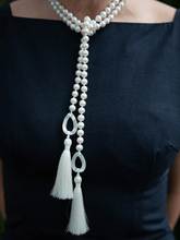 Load image into Gallery viewer, Freshwater Pearl with Mother of Pearl Lariat with Silk Tassel
