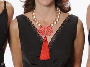 Crystal Quartz Red Good Fortune Necklace with Tassel - Heidi Carey