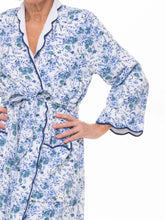 Load image into Gallery viewer, Blue Floral Terry Lined Classic Robe
