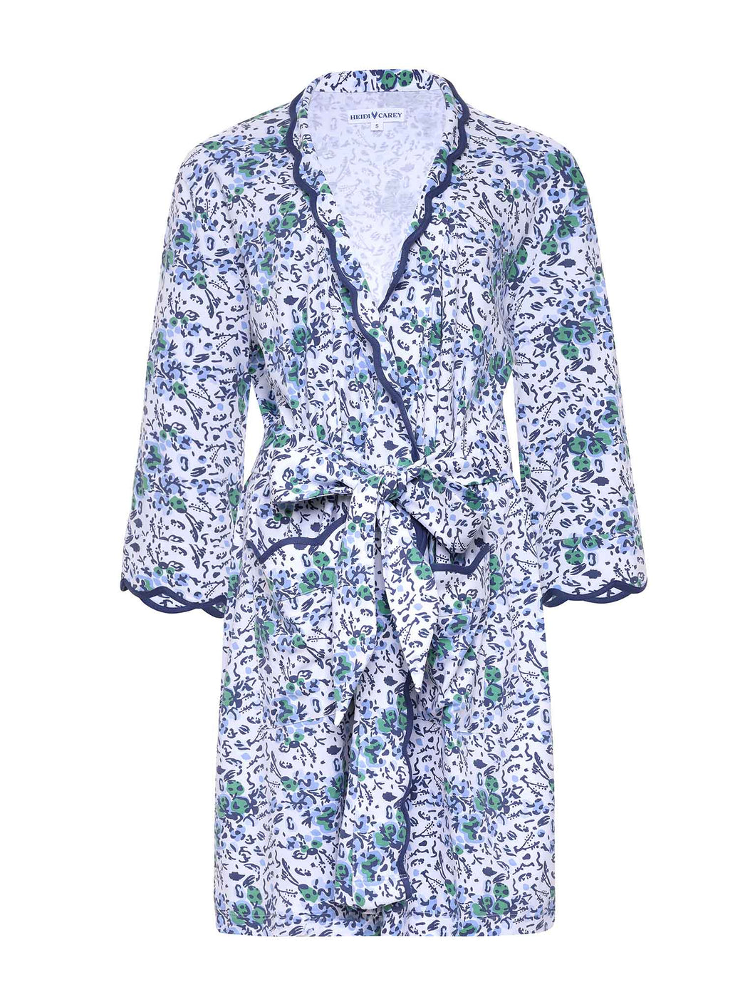 Blue Floral Pima Knit Short Classic Robe