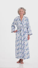 Load and play video in Gallery viewer, Blue Floral Terry Lined Classic Robe
